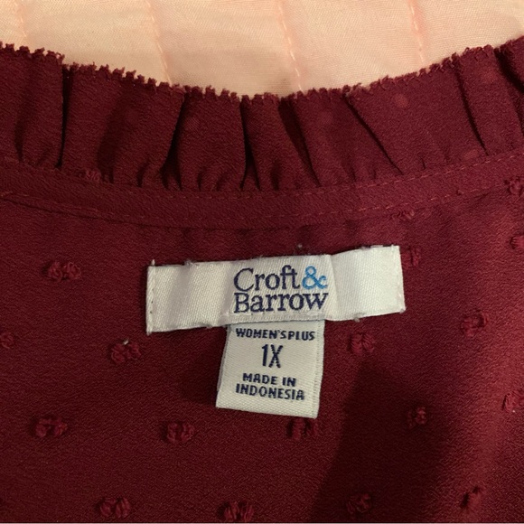 Croft and Barrow Plus Size Red Maroon Polka Dot Textured Short Sleeve Blouse Top - Picture 7 of 8